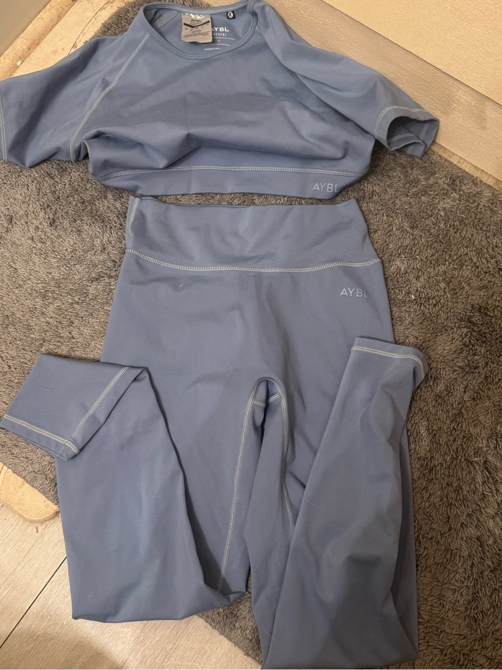 AYBL Dusty Blue High-Waist Leggings & Short Sleeve Crop Top Set